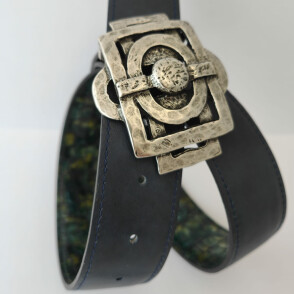 Ceinture reversible femme Croco vert / Bleu newport